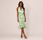 Sleeveless Organza Jacquard Mermaid Midi Dress In Green Ivory 3