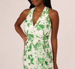 Sleeveless Organza Jacquard Mermaid Midi Dress In Green Ivory 4