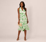 Sleeveless Organza Jacquard Mermaid Midi Dress In Green Ivory 2