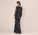 Long Sleeve Floral Chiffon Maxi Dress In Navy Blush 5