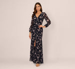 Long Sleeve Floral Chiffon Maxi Dress In Navy Blush 2