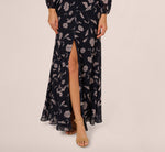 Long Sleeve Floral Chiffon Maxi Dress In Navy Blush 4