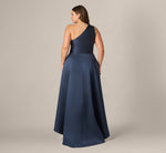 Plus Size One Shoulder Draped Mikado High Low Gown In Midnight 5