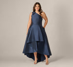 Plus Size One Shoulder Draped Mikado High Low Gown In Midnight 2