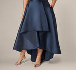 Plus Size One Shoulder Draped Mikado High Low Gown In Midnight 4