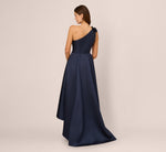 One Shoulder Draped Mikado High Low Gown In Midnight 6