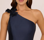 One Shoulder Draped Mikado High Low Gown In Midnight 4