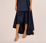 One Shoulder Draped Mikado High Low Gown In Midnight 5