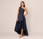 One Shoulder Draped Mikado High Low Gown In Midnight 2