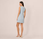 Sleeveless Tweed Beaded Keyhole Shift Dress In Light Blue 6
