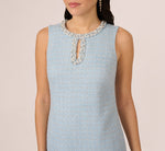 Sleeveless Tweed Beaded Keyhole Shift Dress In Light Blue 4