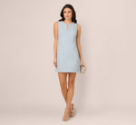 Sleeveless Tweed Beaded Keyhole Shift Dress In Light Blue 2