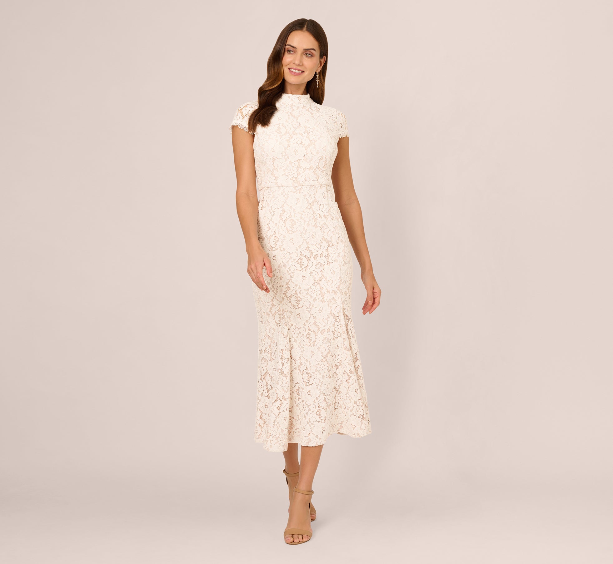 Ivory Cap Sleeve Lace Midi Dress - Adrianna Papell Ivory Cap Sleeve Lace Midi Dress - Adrianna Papell