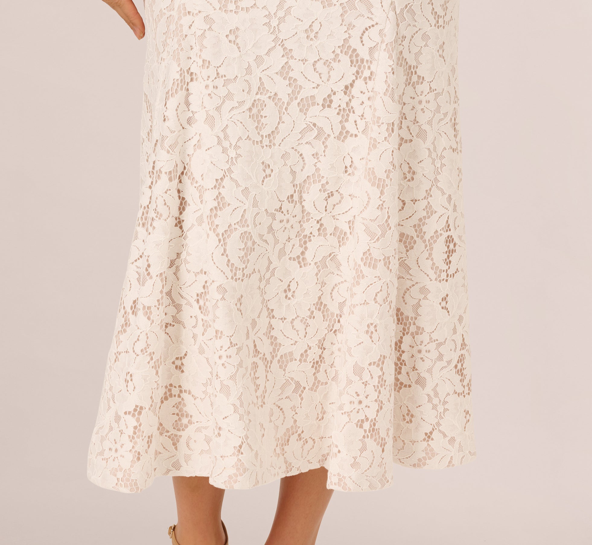 Ivory Cap Sleeve Lace Midi Dress