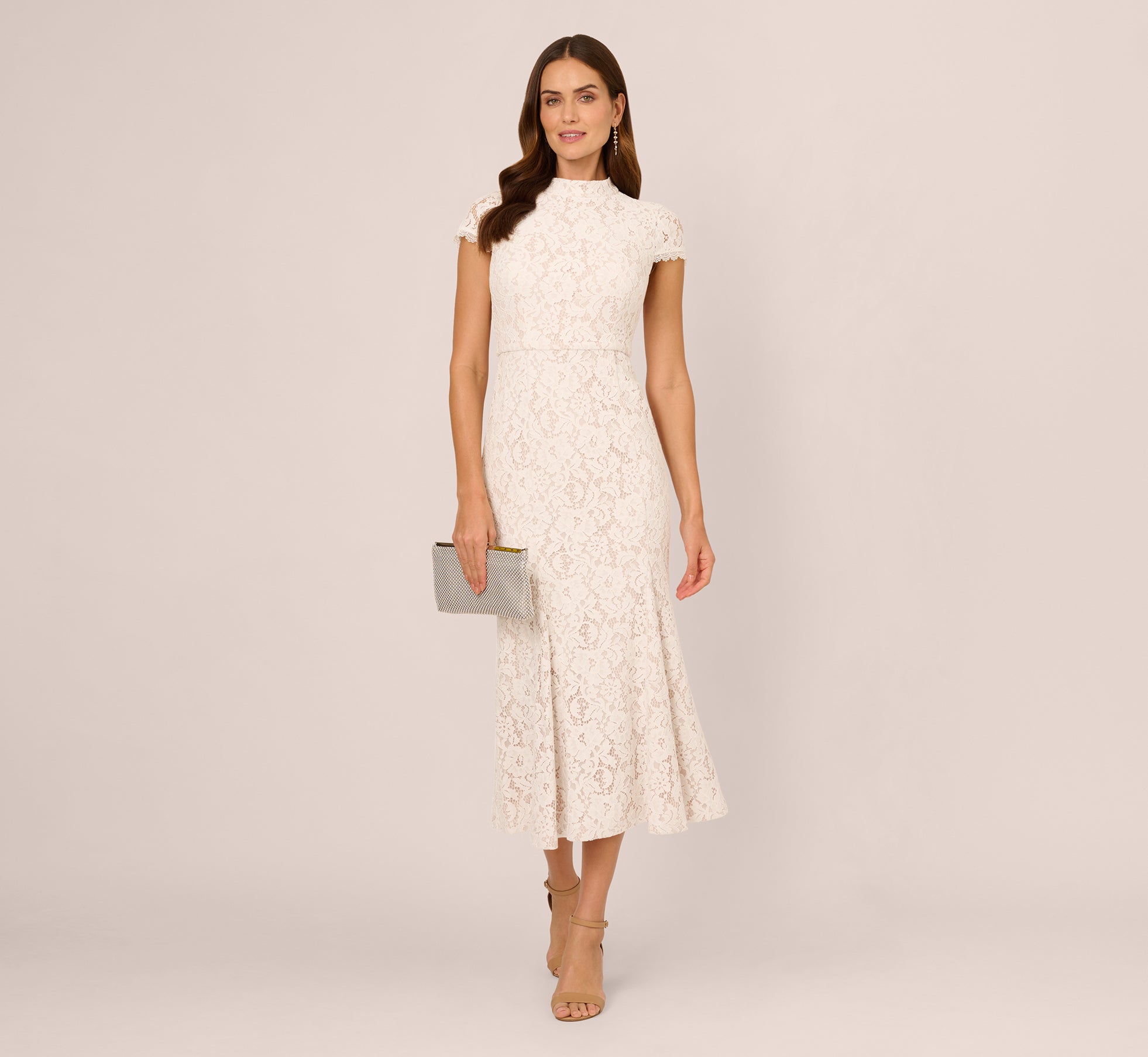Ivory Cap Sleeve Lace Midi Dress - Adrianna Papell Ivory Cap Sleeve Lace Midi Dress - Adrianna Papell