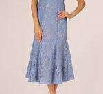 Cap Sleeve Lace Midi Dress In French Blue Nude 4