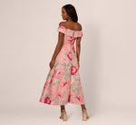Off Shoulder Floral Jacquard Fit And Flare Gown In Pink Multi 6