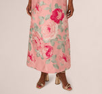 Off Shoulder Floral Jacquard Fit And Flare Gown In Pink Multi 5