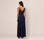 Sleeveless Illusion 3D Petal Beaded Gown In Light Navy 5