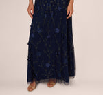 Sleeveless Illusion 3D Petal Beaded Gown In Light Navy 4