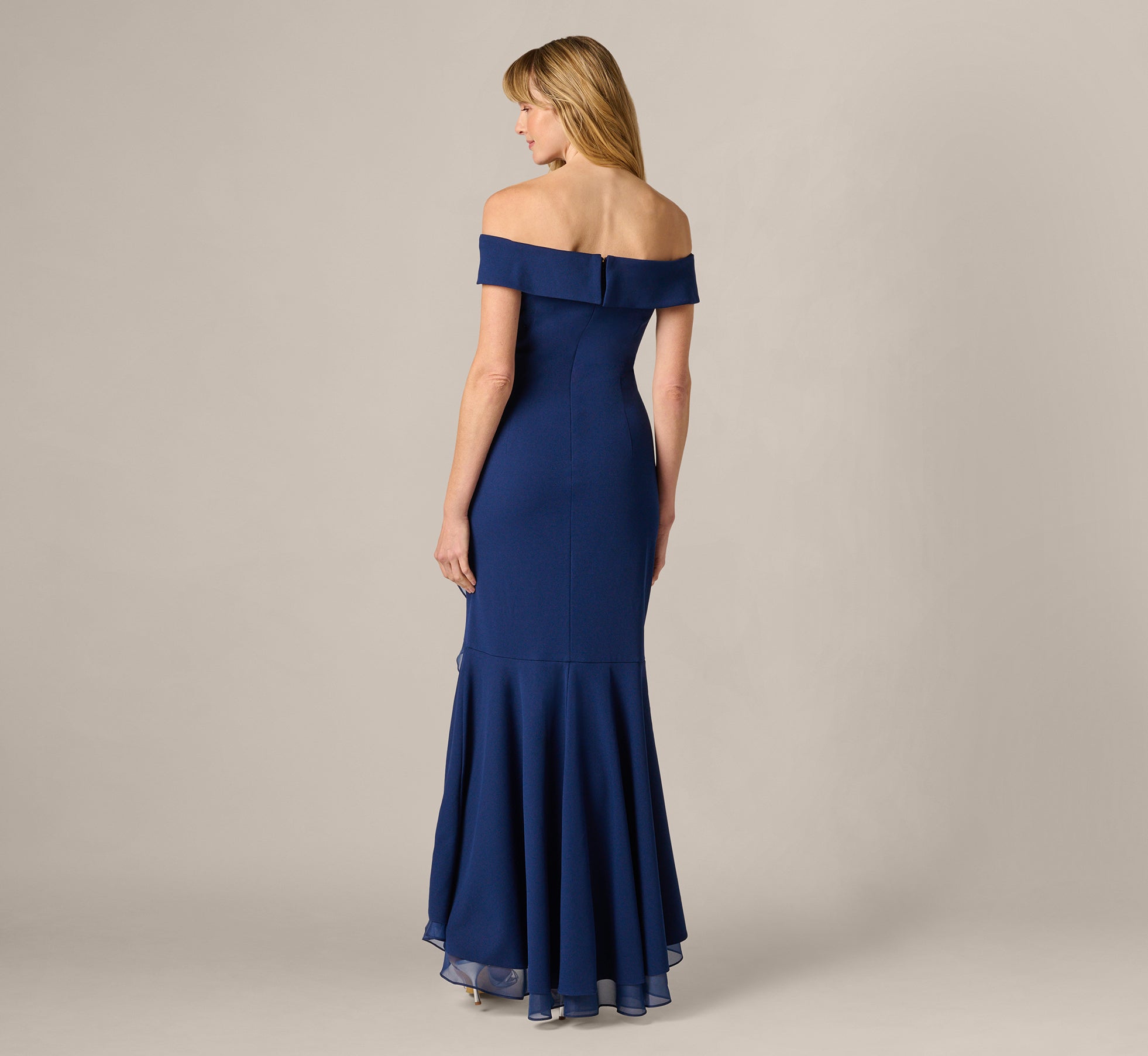navy blue off the shoulder bridesmaid dress Adrianna Papell Women's Off-The-Shoulder Midi Gown - Satin BABARONI Velvet Dusty Blue Perfect for SIZE:42 subcategory:Tops