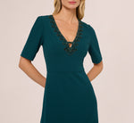 Short Sleeve Beaded Keyhole Gown In Hunter 3