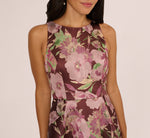 Sleeveless Floral Jacquard High Low Gown In Burgundy Multi 5