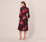 Three Quarter Sleeve Floral Taffeta Shirt Dress In Black Multi 5