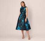 Sleeveless Roll Collar Floral Midi Dress In Navy Multi 2