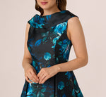 Sleeveless Roll Collar Floral Midi Dress In Navy Multi 3