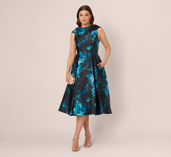 Adrianna Papell Women's Boat Neck Midi Dress - Navy/Black