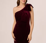 One Shoulder Velvet Bow Gown In Bordeaux 4