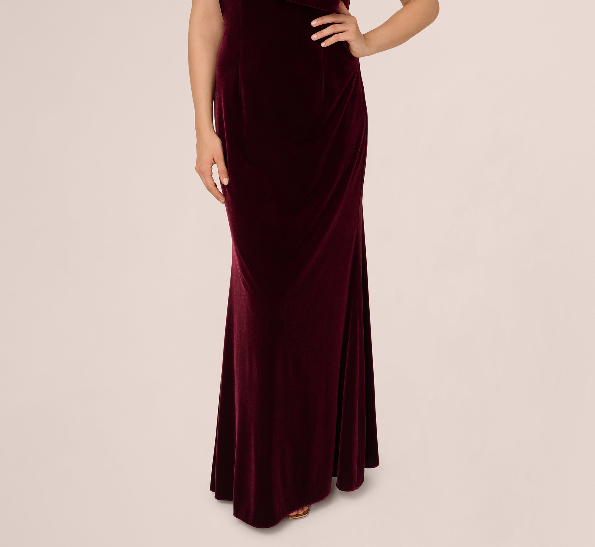 RED One Shoulder Velvet Bow Gown - Adrianna Papell RED One Shoulder Velvet Bow Gown - Adrianna Papell
