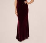 One Shoulder Velvet Bow Gown In Bordeaux 5