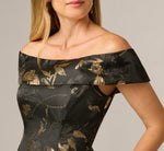 Off Shoulder Metallic Jacquard Midi Dress In Black Gold 3