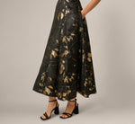 Off Shoulder Metallic Jacquard Midi Dress In Black Gold 4