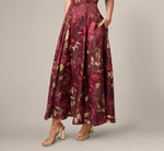 Petite Off Shoulder Metallic Jacquard Midi Dress In Burgundy Gold 4
