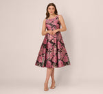 Sleeveless Metallic Floral Jacquard Midi Dress In Black Pink Multi 2