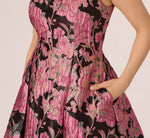 Sleeveless Metallic Floral Jacquard Midi Dress In Black Pink Multi 3