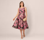 Sleeveless Metallic Floral Jacquard Midi Dress In Black Pink Multi 1