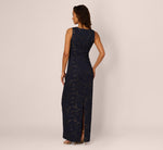 Sleeveless Jacquard Column Gown In Navy 5