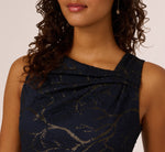 Sleeveless Jacquard Column Gown In Navy 3