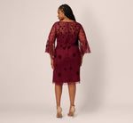 Plus Size Three Quarter Sleeve Velvet Floral Bead Sheath Dress In Mahogany 5