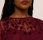 Plus Size Three Quarter Sleeve Velvet Floral Bead Sheath Dress In Mahogany 4