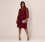 Plus Size Three Quarter Sleeve Velvet Floral Bead Sheath Dress In Mahogany 1