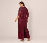 Plus Size Linear Bead Cape Column Gown In Mahogany 6