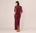 Linear Bead Cape Column Gown In Mahogany 5