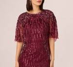 Linear Bead Cape Column Gown In Mahogany 3