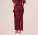 Linear Bead Cape Column Gown In Mahogany 4