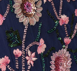 Sleeveless Square Neck Floral Beaded Godet Gown In Navy Pink Multi 7